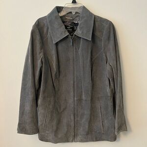 dennis basso Gray Suede Zip-Front Jacket